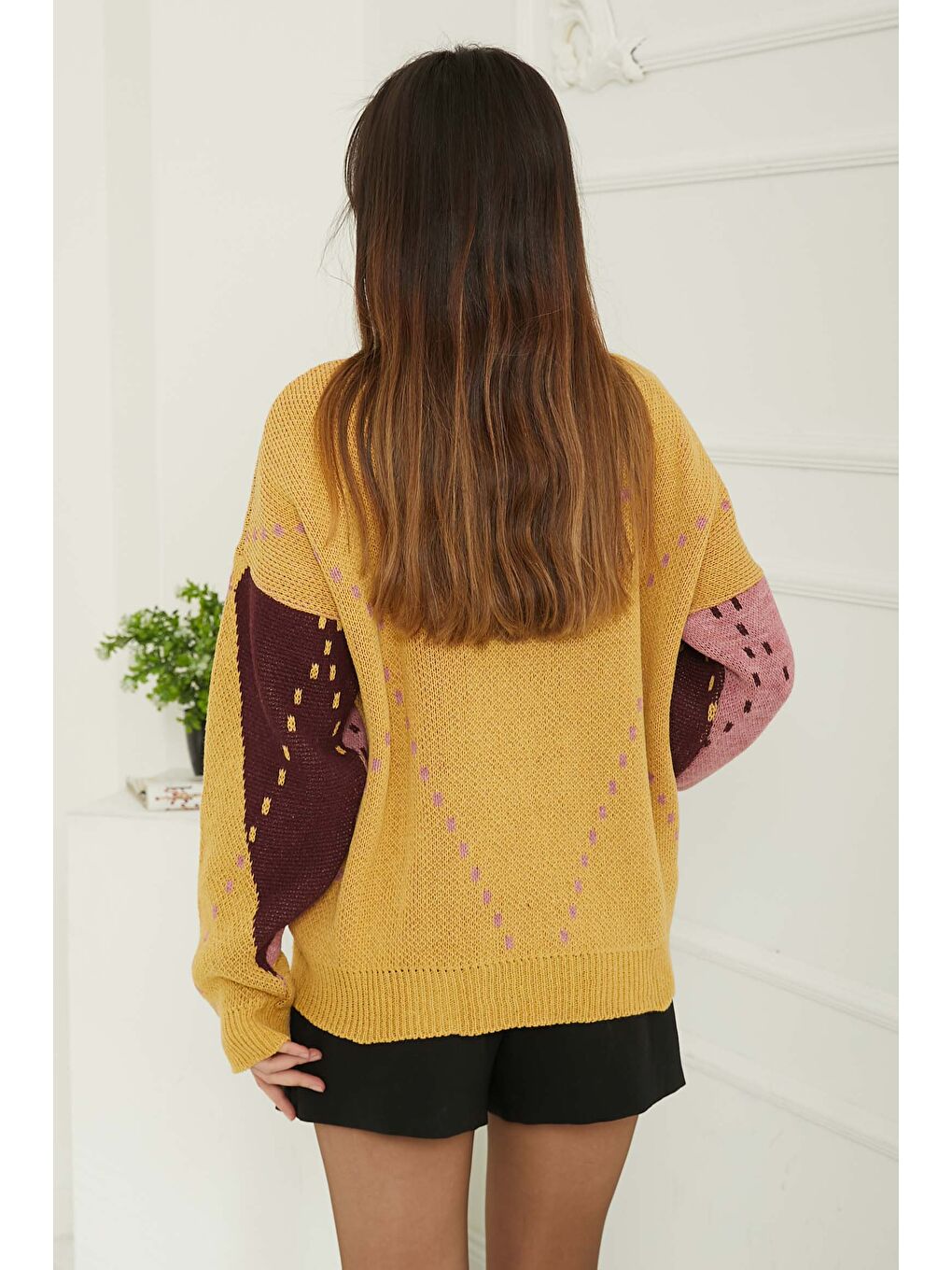 Baklava Desen Triko Kazak Açik Pembe - 27671-5