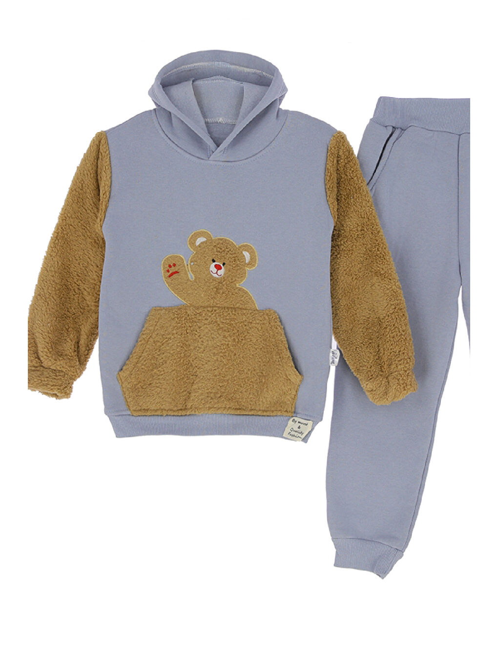 Gri Erkek Çocuk Welsoft Kumaş 2'li Takım (Kapüşonlu Sweat+Polar Alt) 12377-1