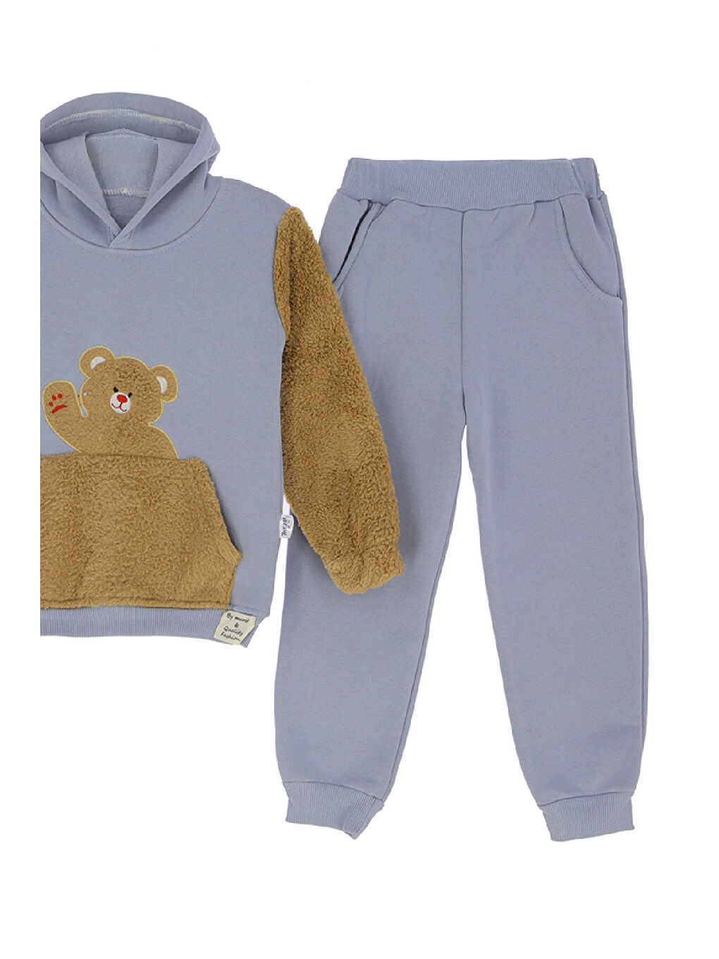 Gri Erkek Çocuk Welsoft Kumaş 2'li Takım (Kapüşonlu Sweat+Polar Alt) 12377-2