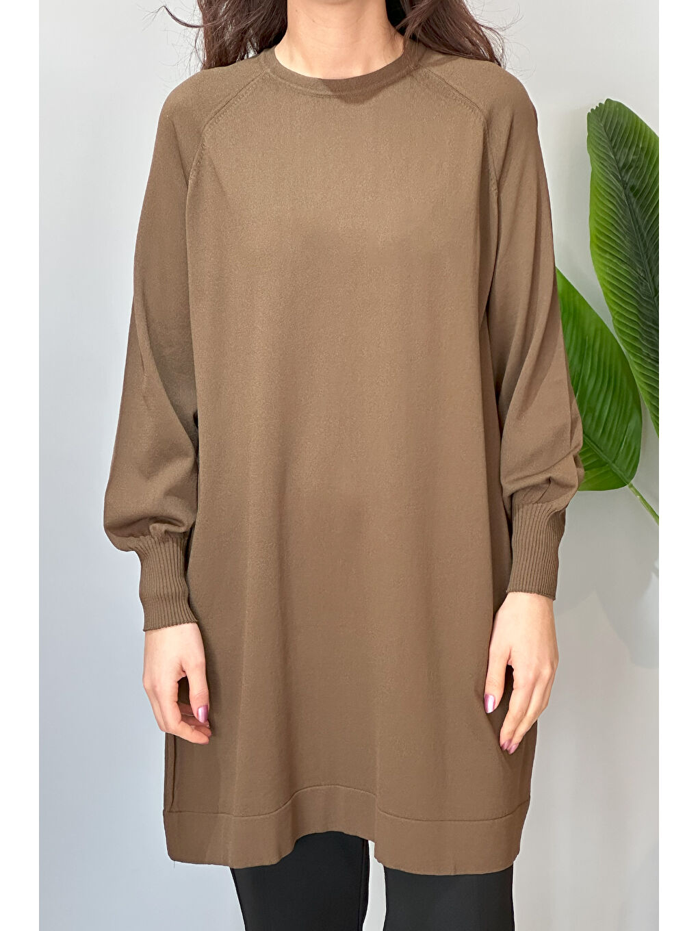 Kahverengi Merserize Bilek Detaylı Basic Tunik 500 Koyu Kahve-1