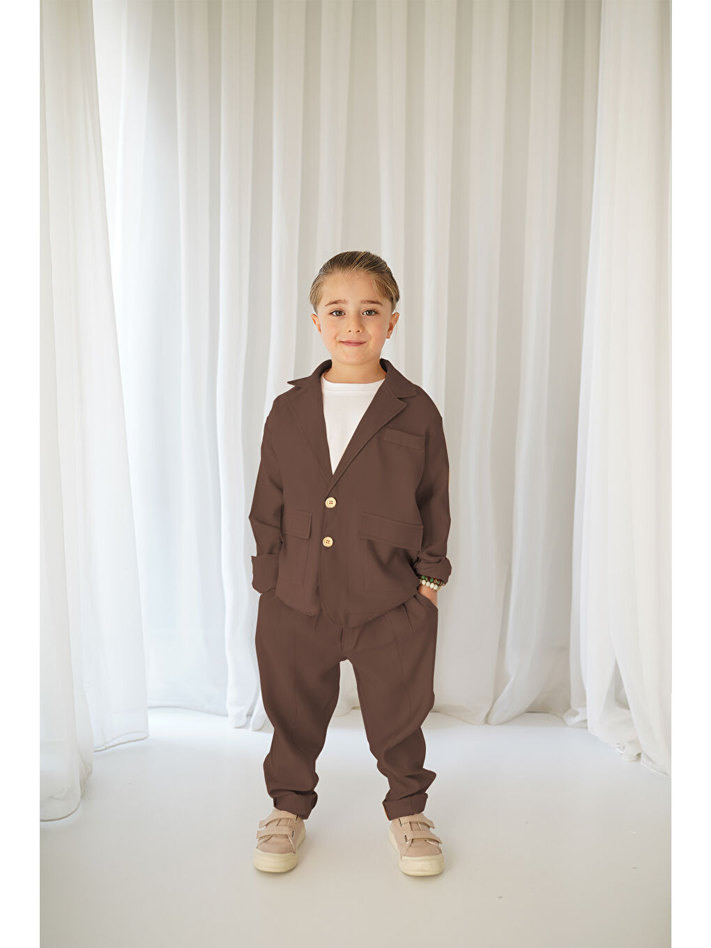 Kahverengi Koyu Kahve Rahat Ceket + Koyu Kahve Carrot Pantolon