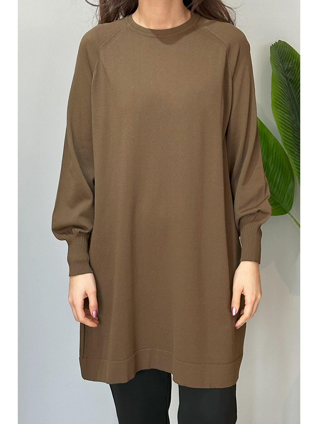 Kahverengi Merserize Bilek Detaylı Basic Tunik 500 Koyu Kahve-2