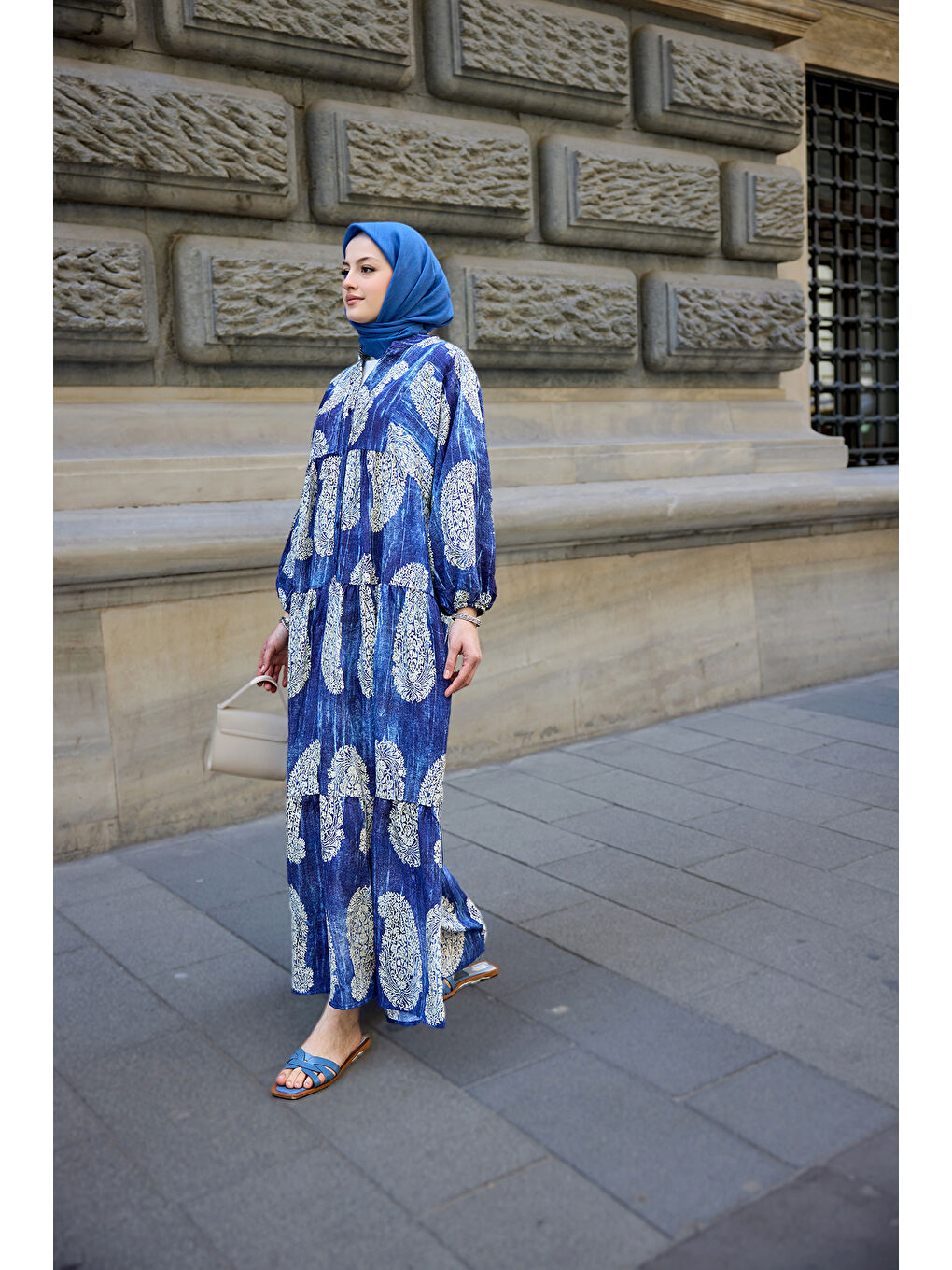 Kadın Bohem Desenli Elbise Lacivert-1