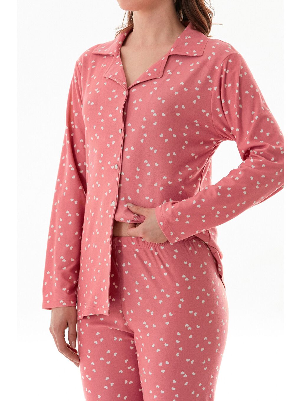 Pembe Ayıcık Desenli Gömlek Yaka Süet Pijama Takımı-4