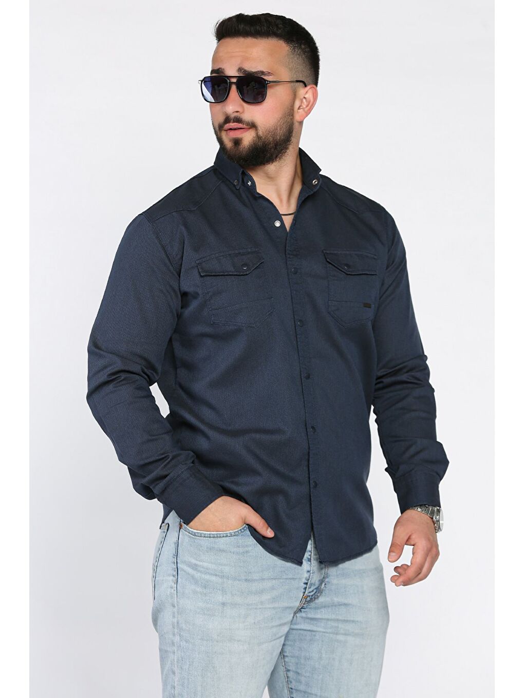 Lacivert Erkek Çıtçıtlı Gömlek