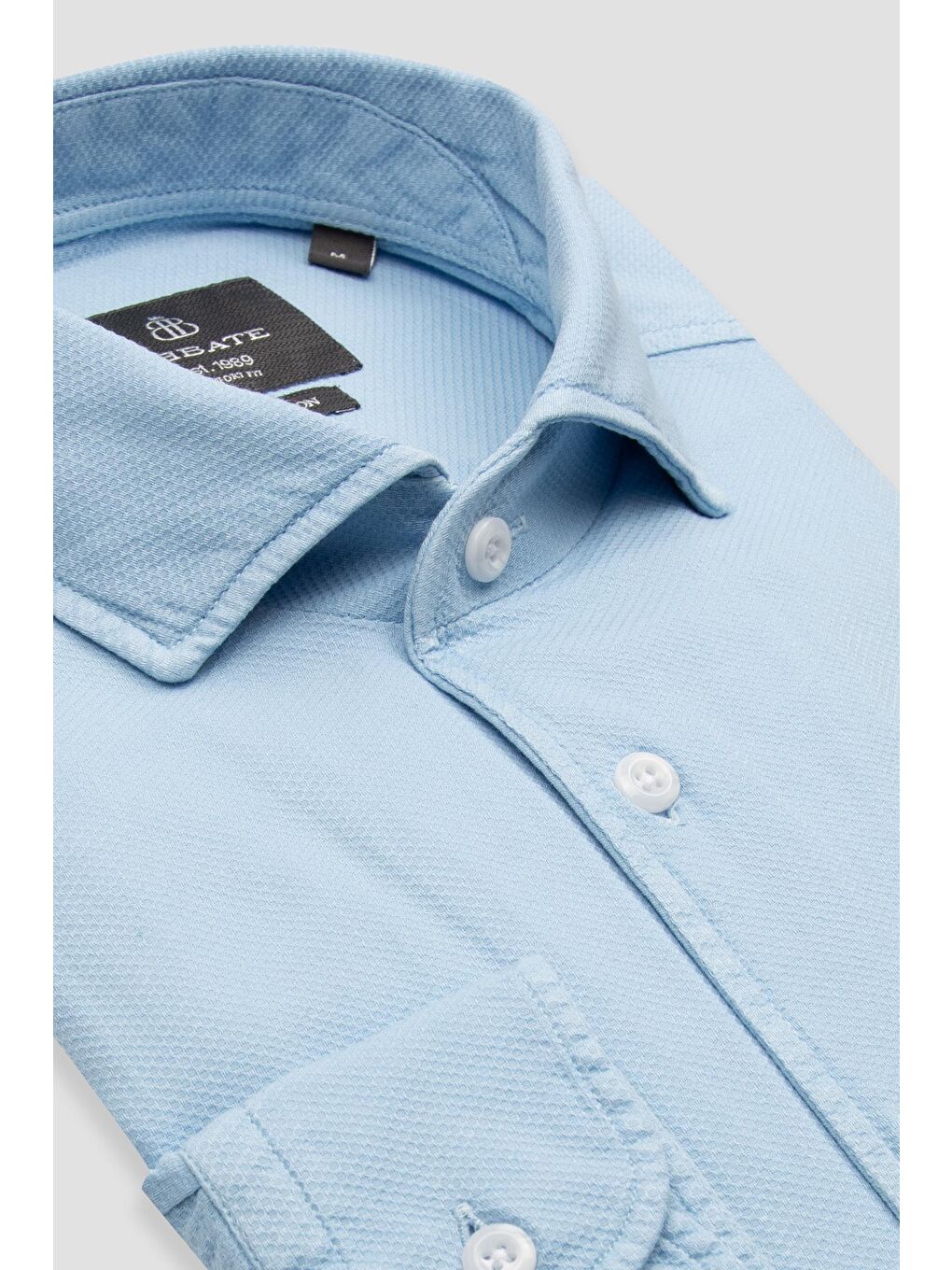 Antonio Armür Pamuklu Comfort Fit Açık Mavi Mostra Yaka Erkek Düz %100 Pamuk Gömlek-1
