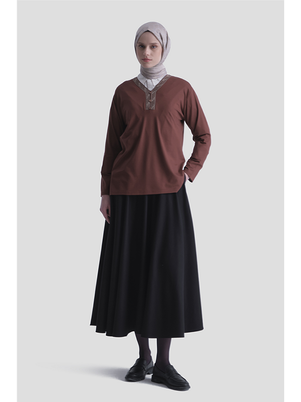 Kahverengi Penye Kiremit Anne Bluz-1