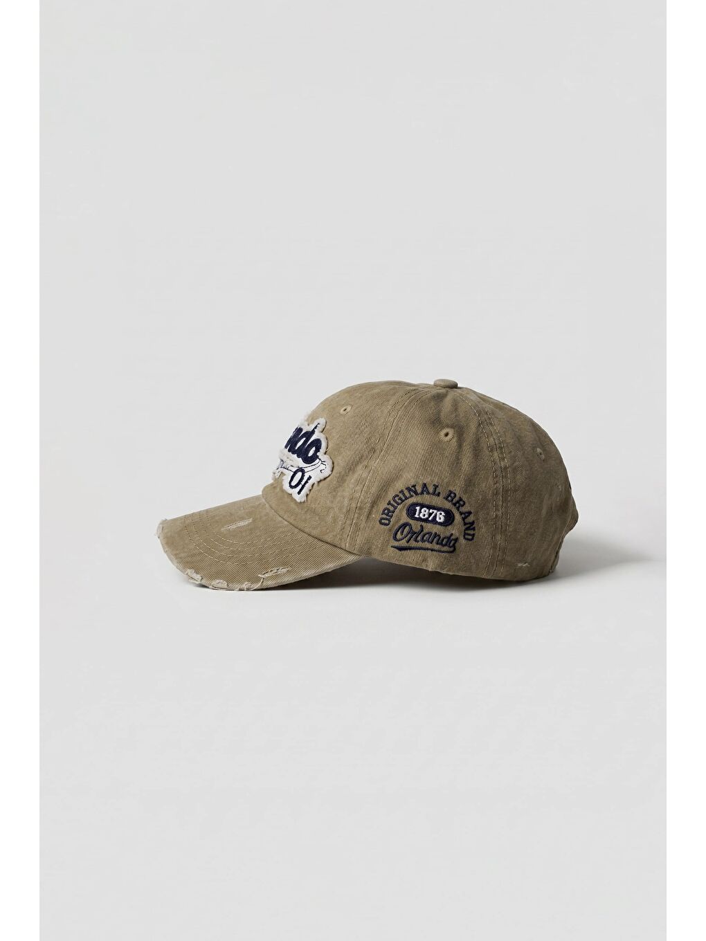 Erkek Vintage Nakışlı Yıkamalı Beyzbol Şapka Açık Bej-1