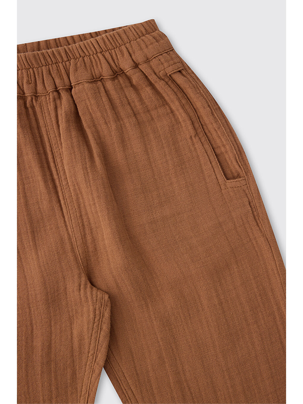 Kahverengi Erkek Çocuk Beli Lastikli Müslin Kahve Pantolon-2
