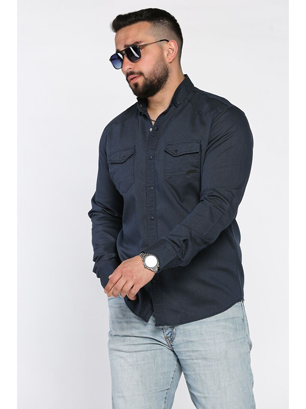 Lacivert Erkek Çıtçıtlı Gömlek-1