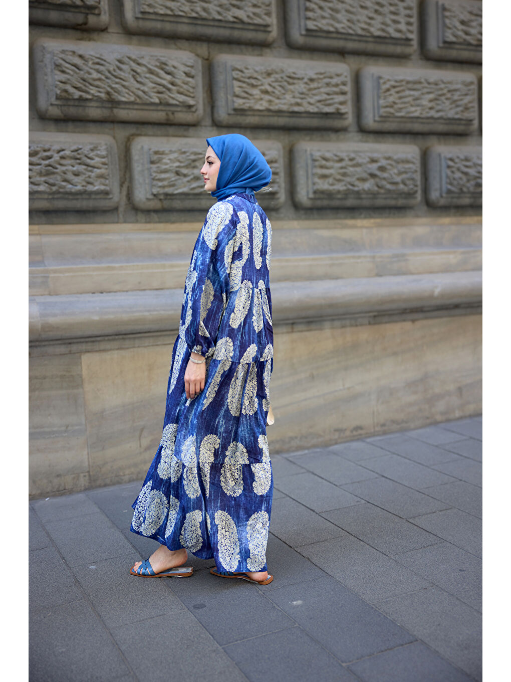 Kadın Bohem Desenli Elbise Lacivert-3