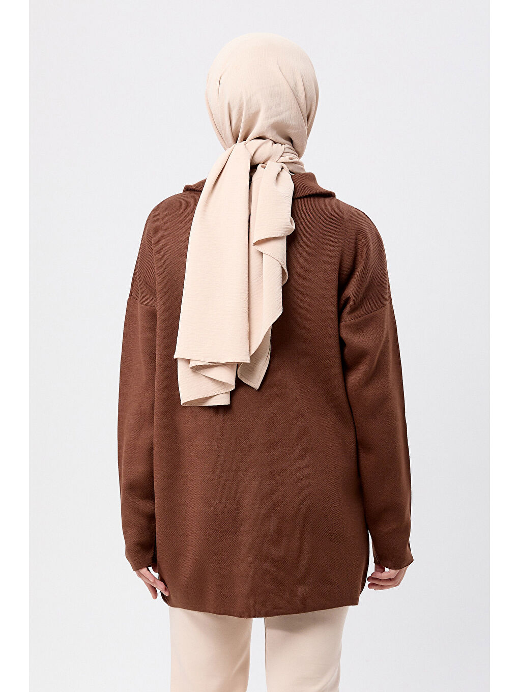 Kahverengi Fermuarlı Triko Uzun Kazak Kahve - 27627-4