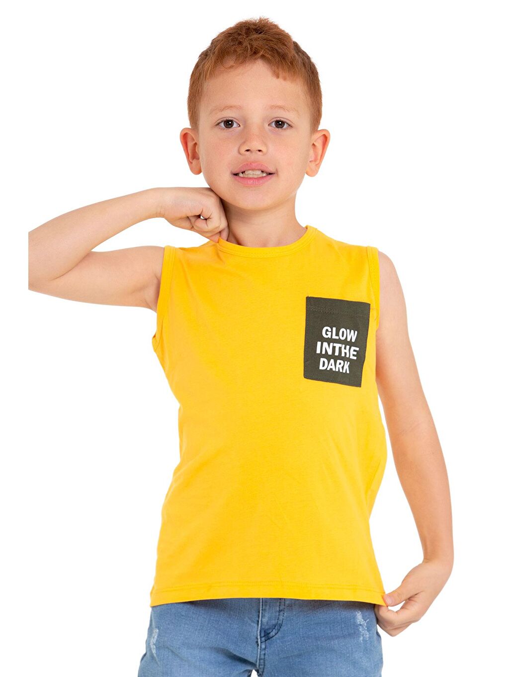 Sarı Sıfır Kol Baskılı Hardal Renk Erkek Çocuk Tshirt-2