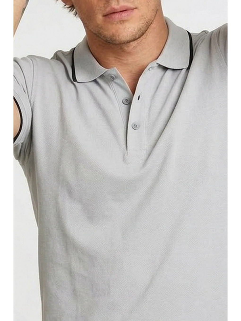 Erkek Günlük Kısa Kollu Dar Gri Polo Yaka Tişört-5