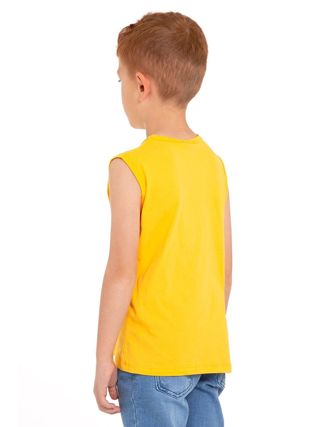 Sarı Sıfır Kol Baskılı Hardal Renk Erkek Çocuk Tshirt-3