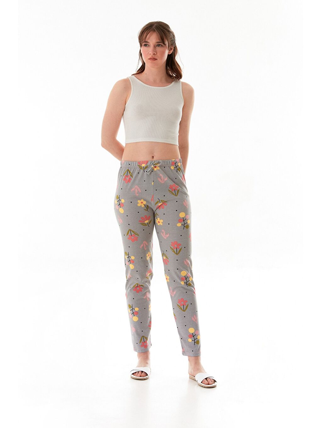 Gri Ayıcık Baskılı Ekose Pijama Altı-1