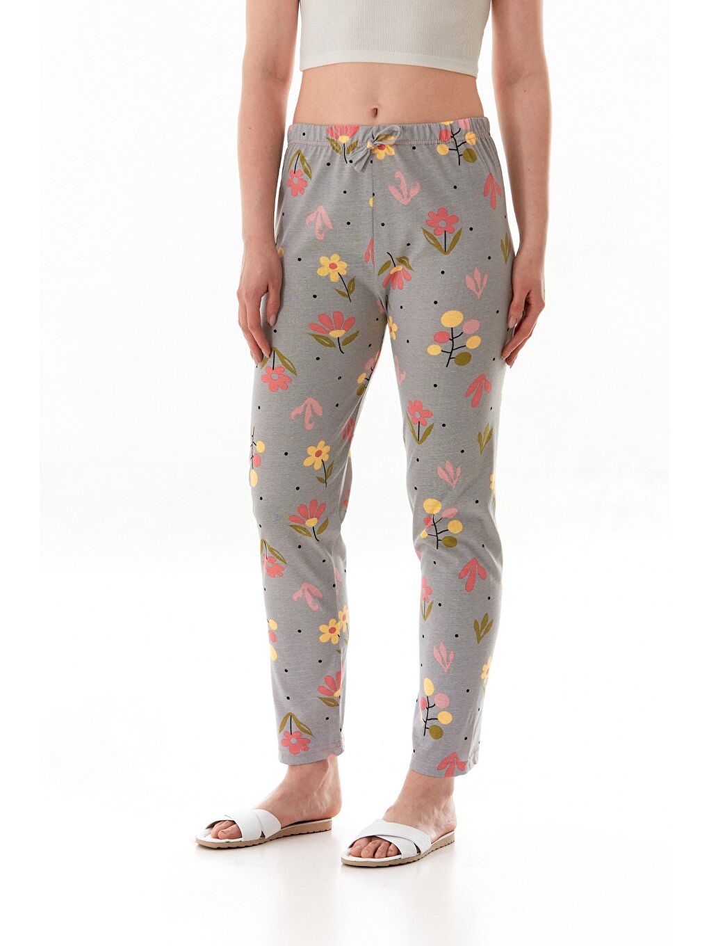 Gri Ayıcık Baskılı Ekose Pijama Altı-3