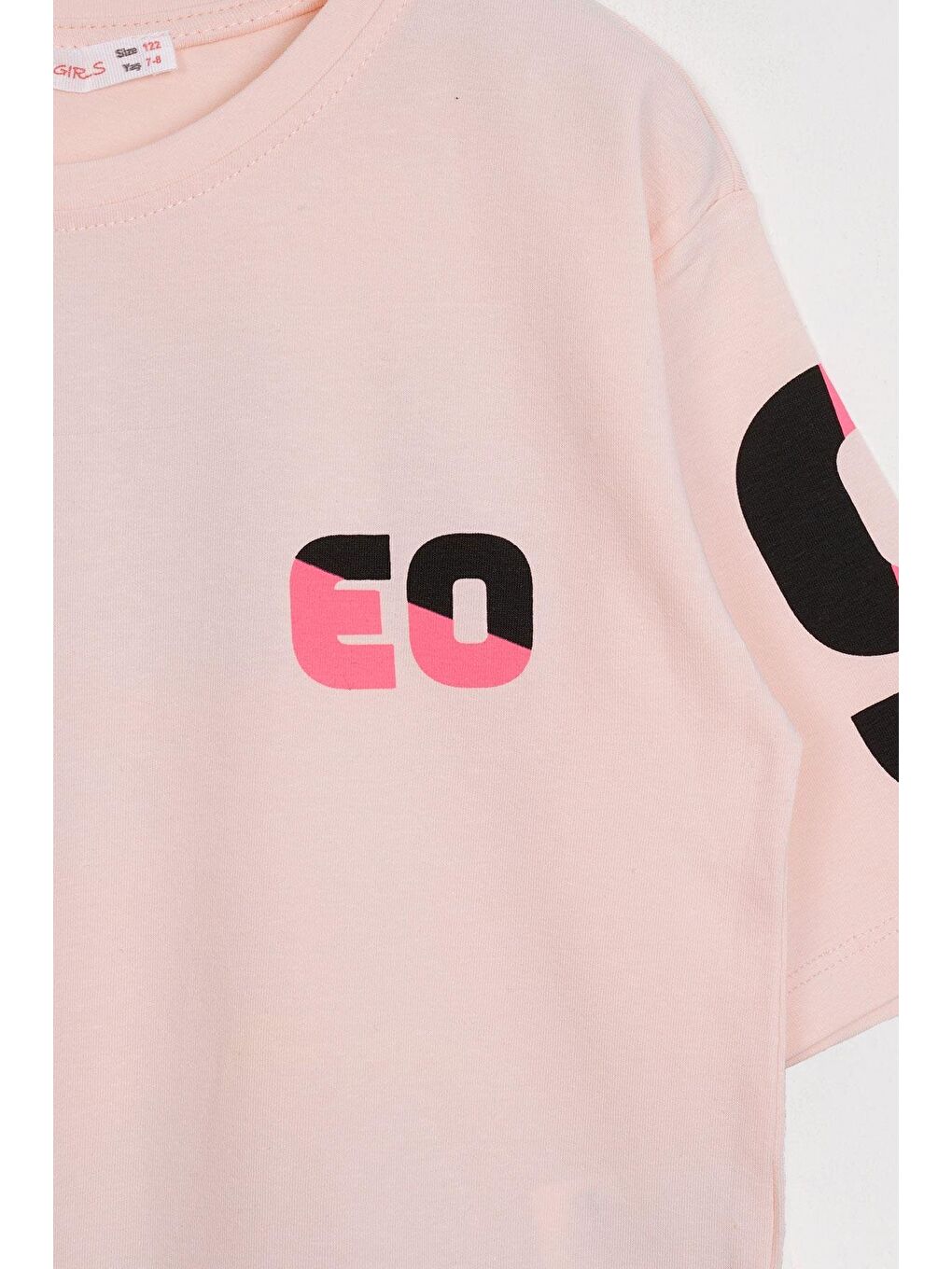 Pembe Kısa Kol Yazı Somon Renk Kız Çocuk Taytlı Takım-1