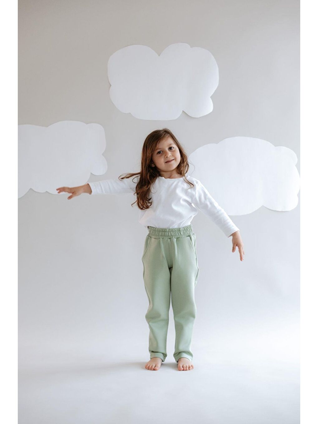 Kız Çocuk Düz Paça Eşofman Altı 870 Fıstık Yeşil-1