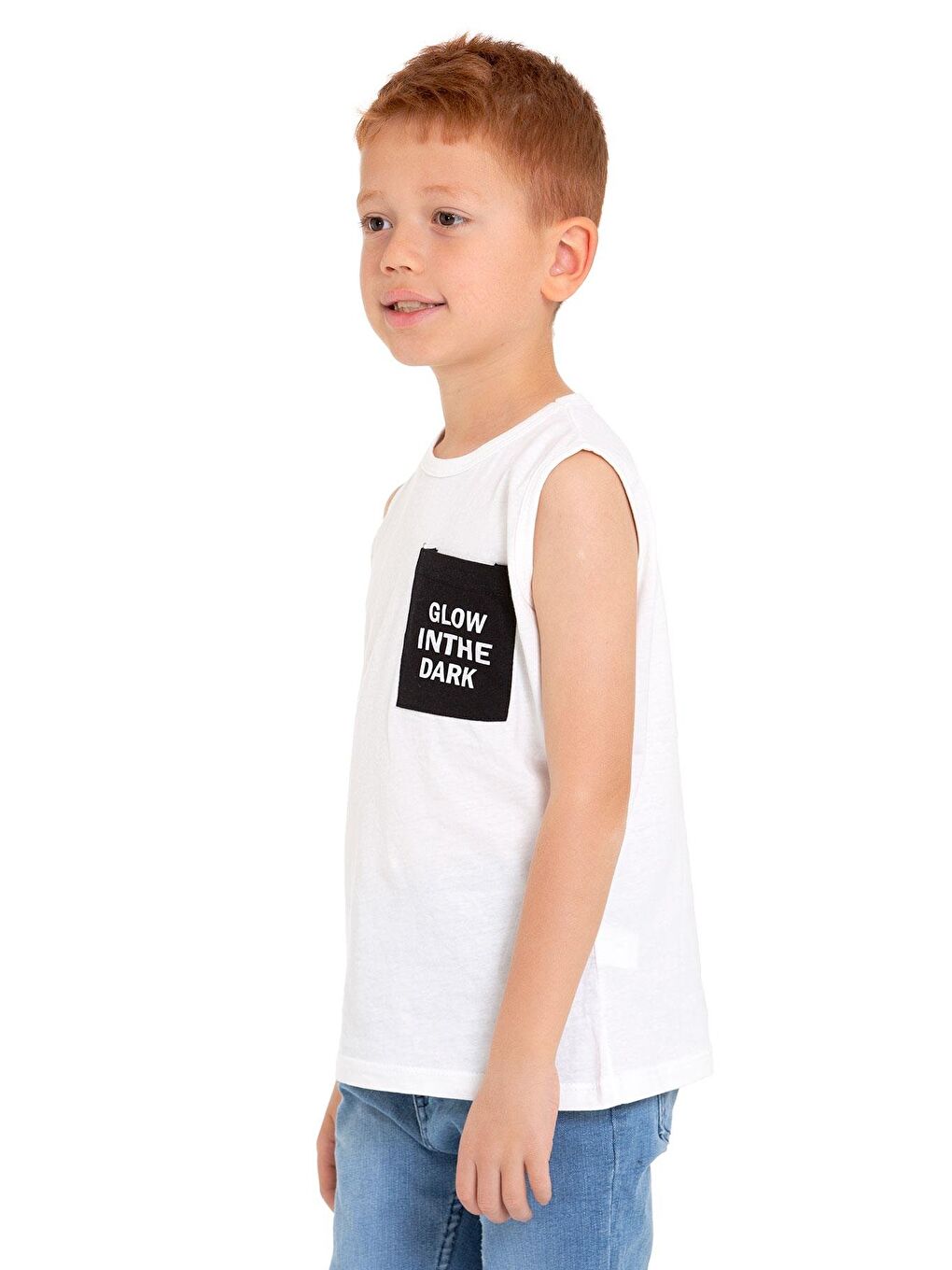 Sıfır Kol Baskılı Ekru Renk Erkek Çocuk Tshirt-3