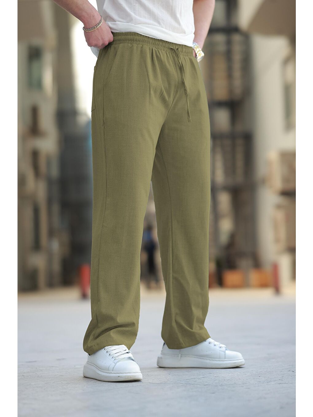 Haki Beli Ayarlanabilir Rahat Kesim Erkek Pantolon E6564-1