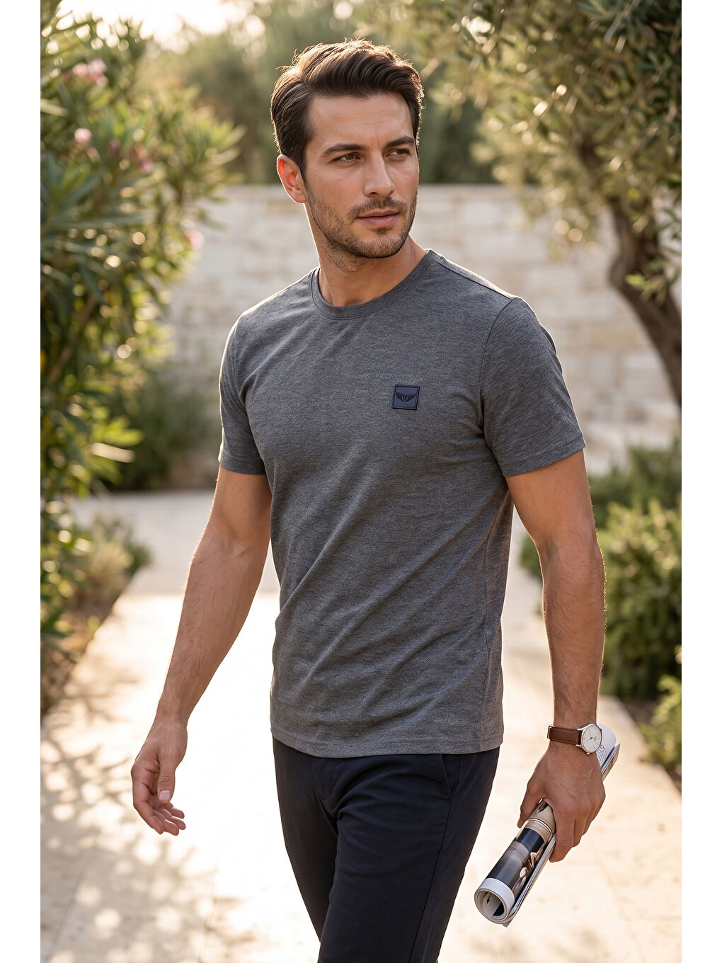 Antrasit Erkek Pamuklu Tişört 2002-1