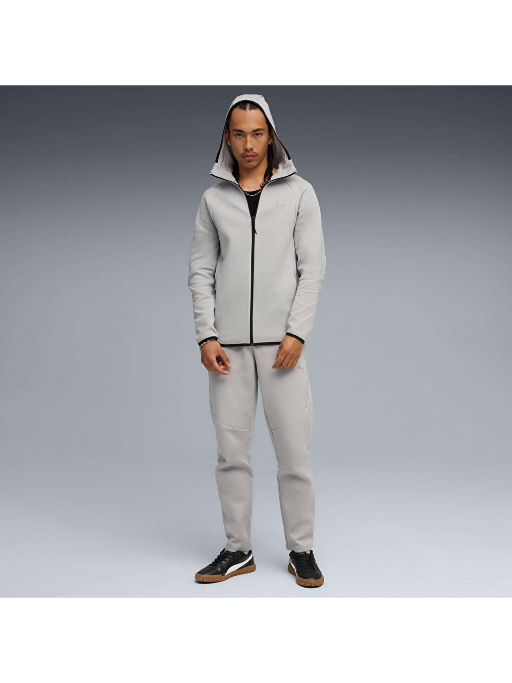 Gri EVOSTRIPE Erkek Kapüşonlu SWEATSHIRT-1