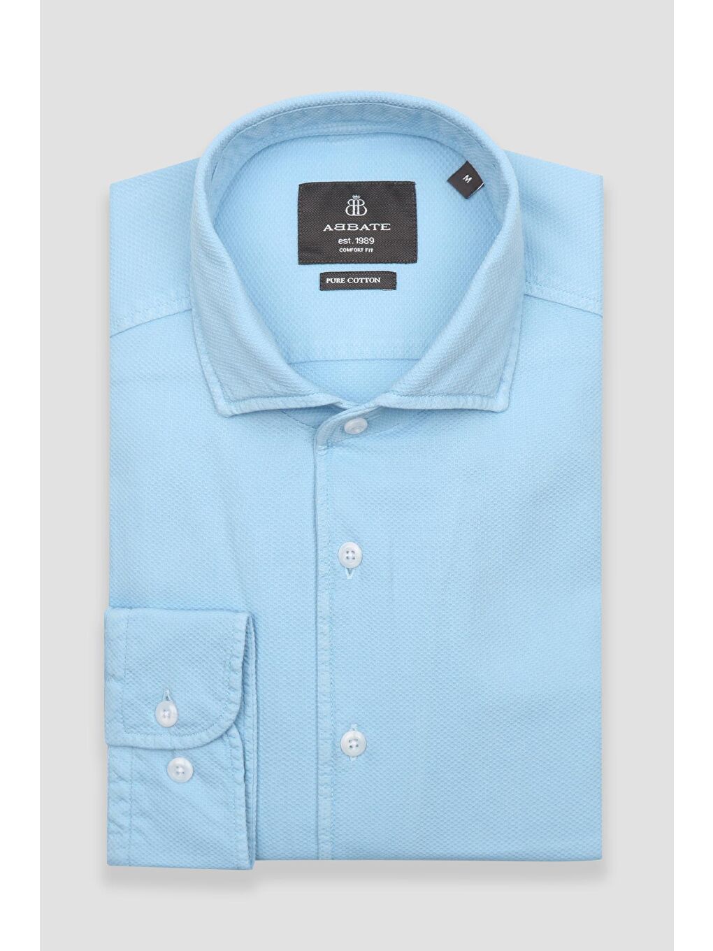 Antonio Armür Pamuklu Comfort Fit Açık Mavi Mostra Yaka Erkek Düz %100 Pamuk Gömlek-4
