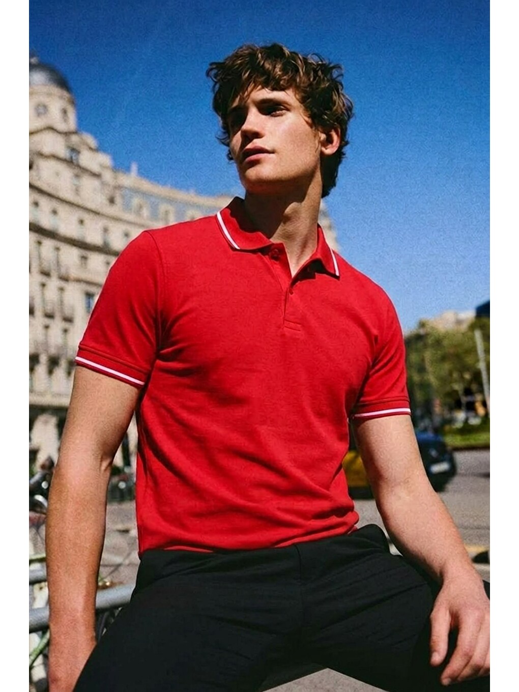 Erkek Basic Klasik Kırmızı Polo Yaka Tişört-3
