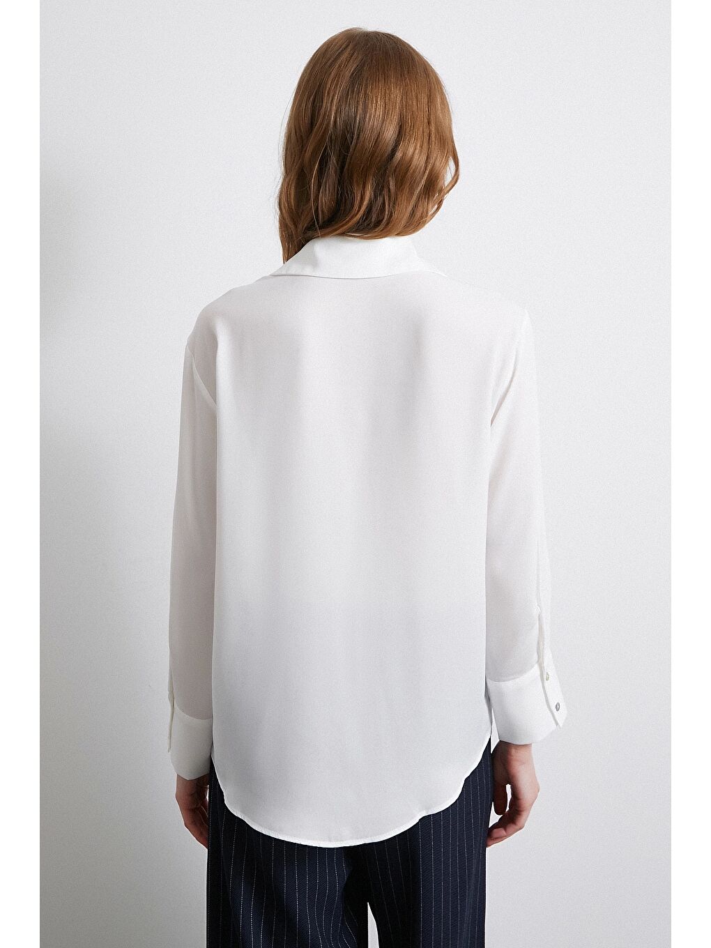 V Yaka Saten Gömlek Ekru-2