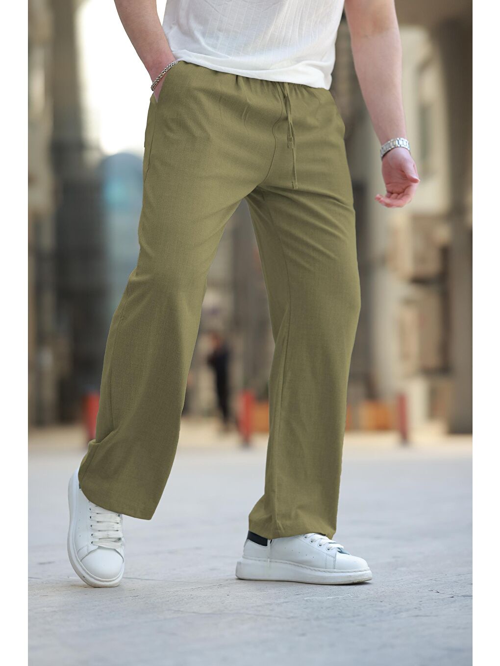 Haki Beli Ayarlanabilir Rahat Kesim Erkek Pantolon E6564-3