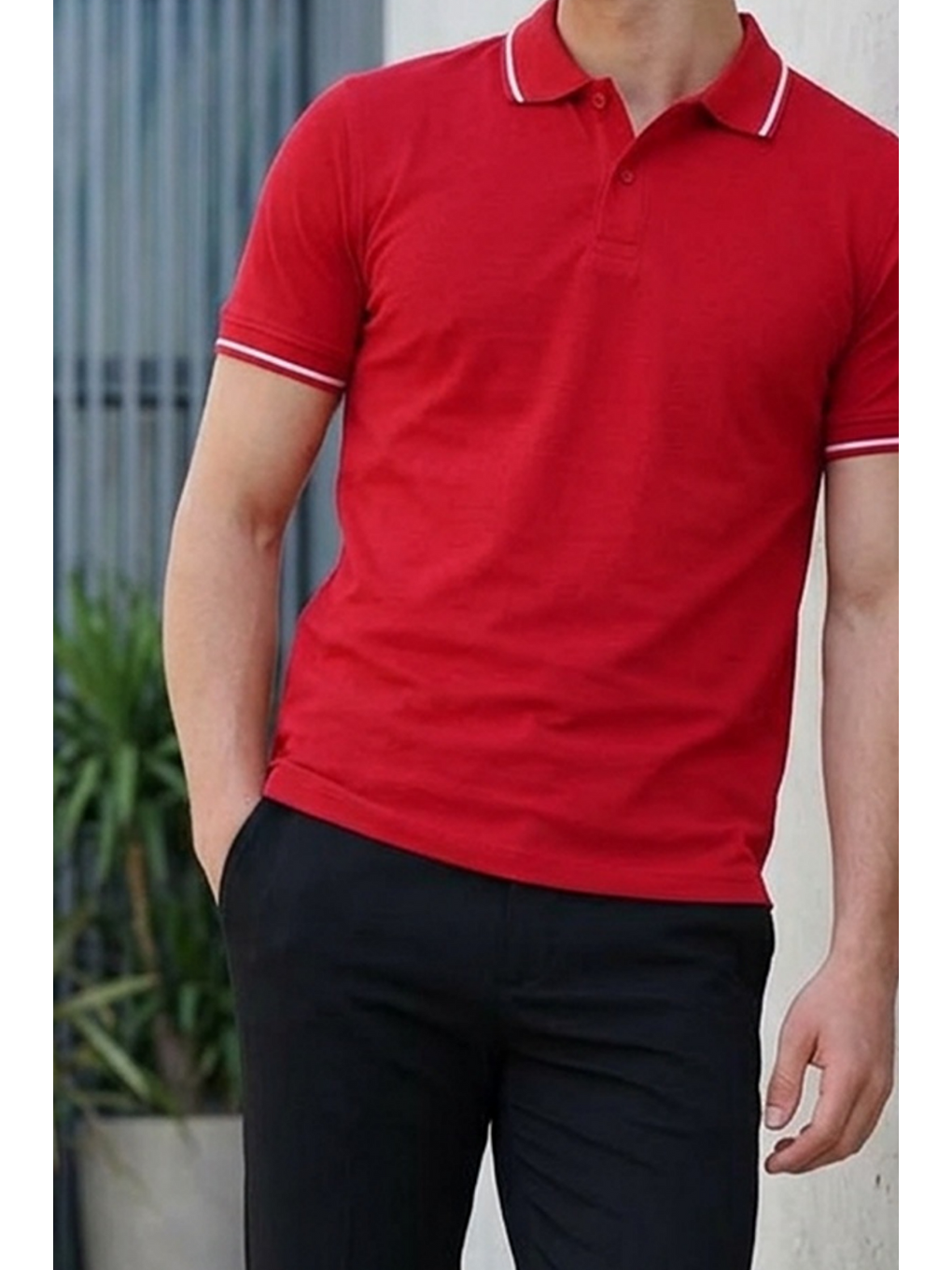 Erkek Basic Klasik Kırmızı Polo Yaka Tişört-5