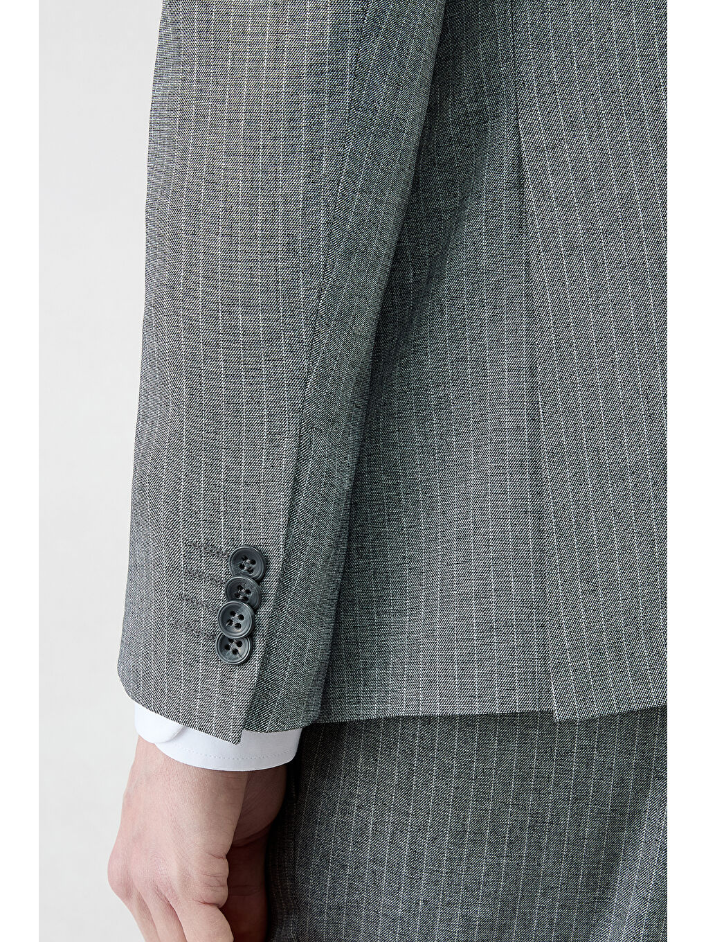 Gri 7 Drop Super Slim Fit Eksra Dar Kesim Sivri Yaka Beli Lastikli İpli Çizgili Kruvaze Takım Elbise-4