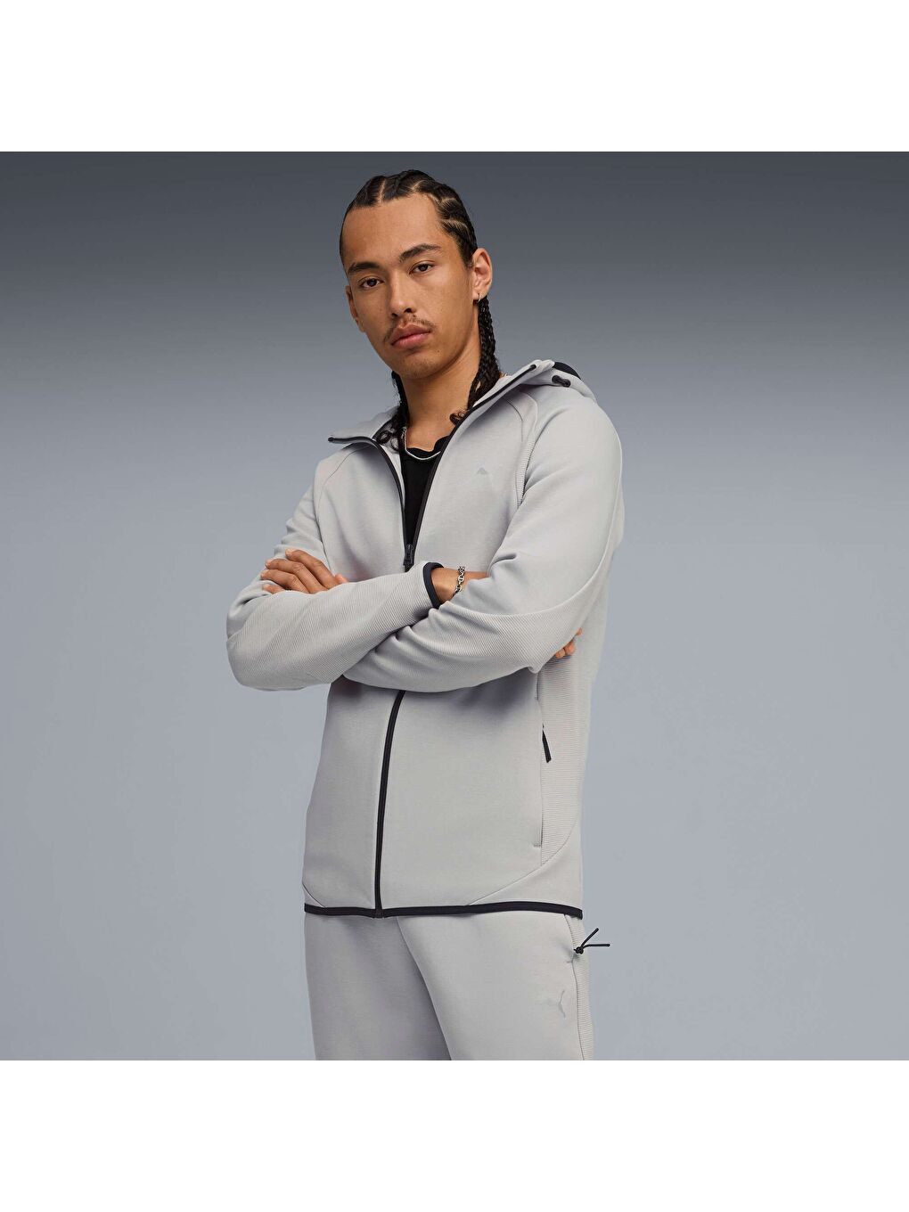 Gri EVOSTRIPE Erkek Kapüşonlu SWEATSHIRT-4