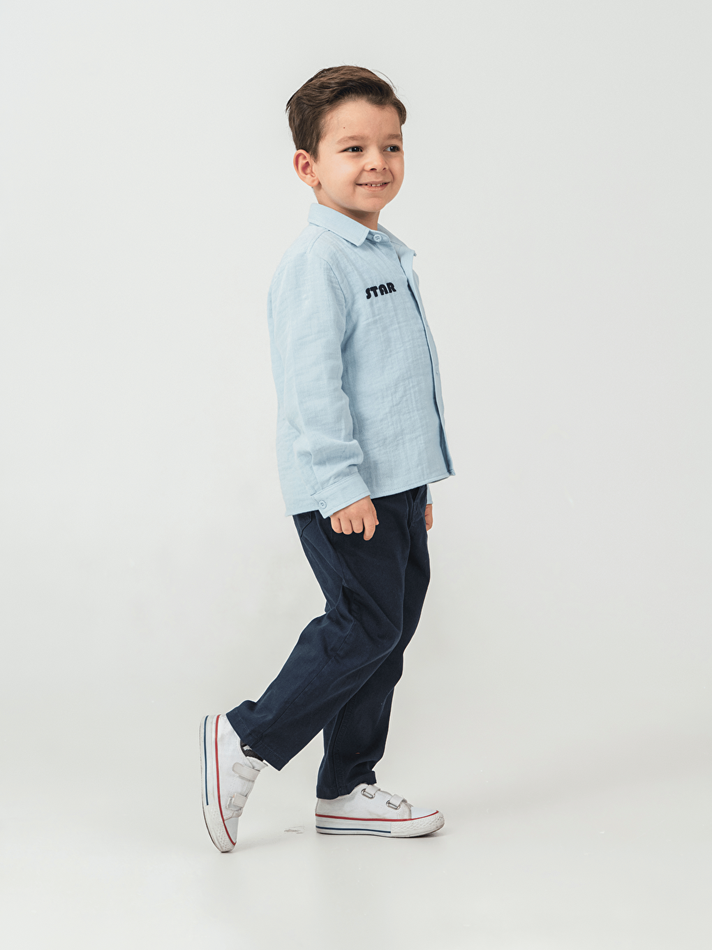 Mavi Pamuklu Gömlek Pantolon Erkek Çocuk 2li Takım-2