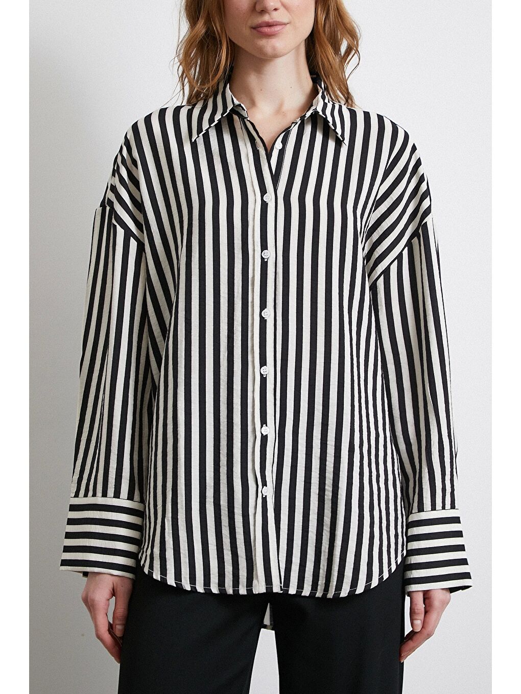 Çizgili T Kol Gömlek Siyah-1