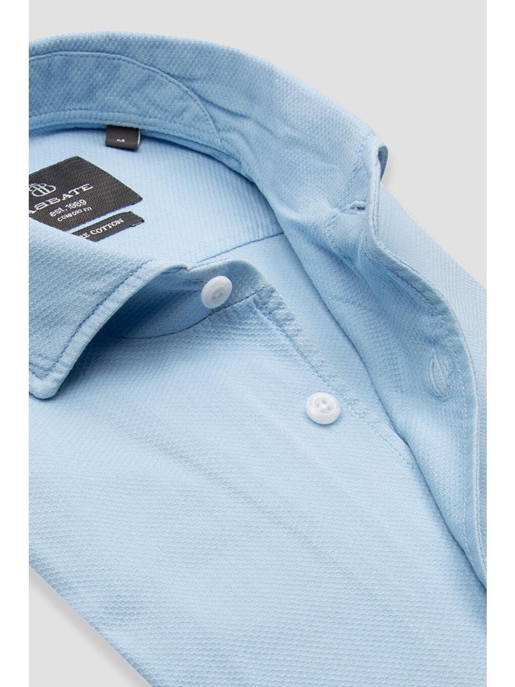Antonio Armür Pamuklu Comfort Fit Açık Mavi Mostra Yaka Erkek Düz %100 Pamuk Gömlek-5