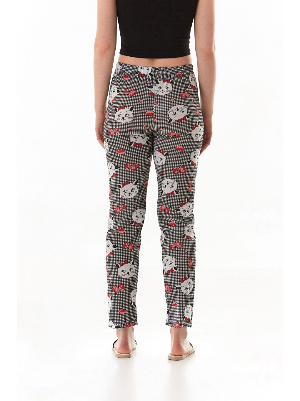 Siyah Ayıcık Baskılı Ekose Pijama Altı-3