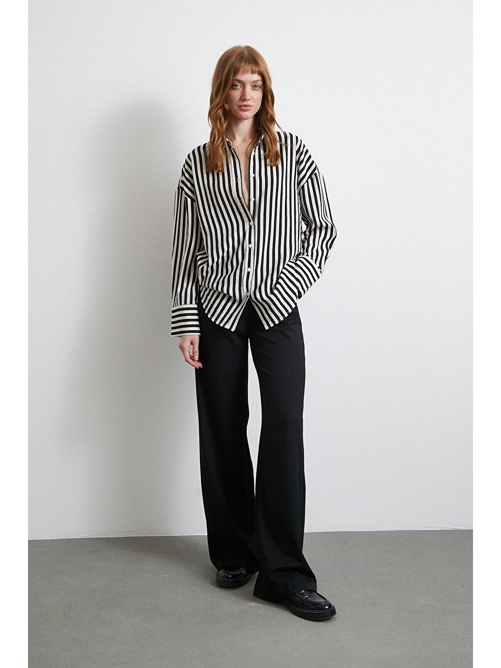 Çizgili T Kol Gömlek Siyah-3