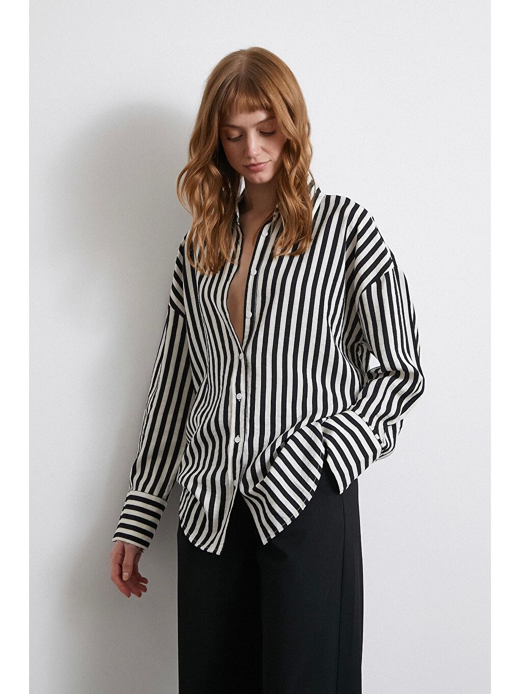 Çizgili T Kol Gömlek Siyah-4