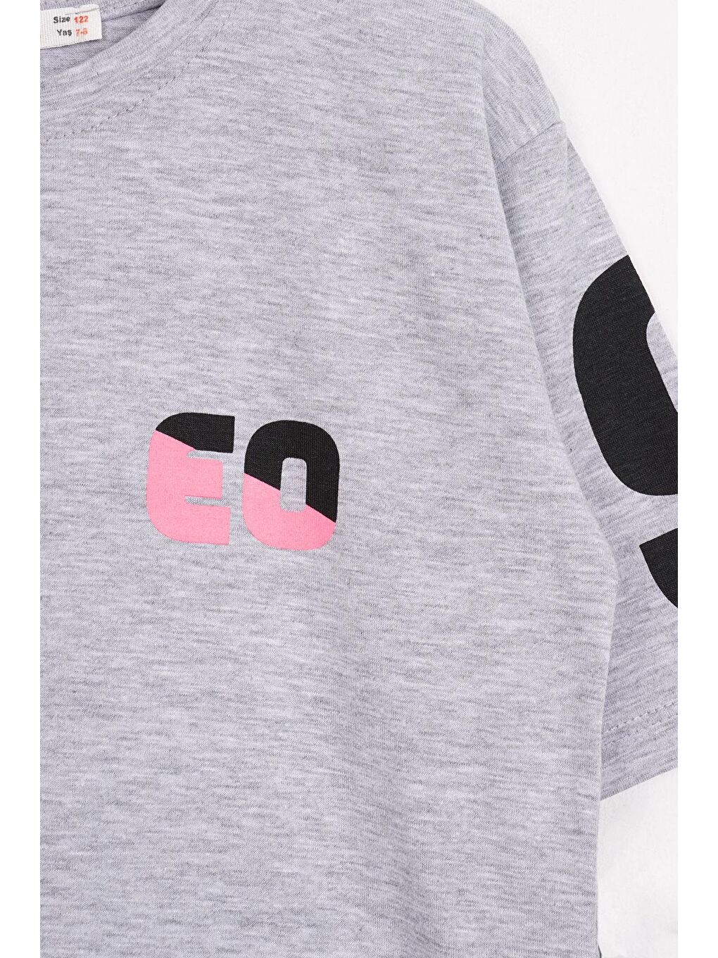 Kısa Kol Yazı Gri Melanj Renk Kız Çocuk Taytlı Takım-1