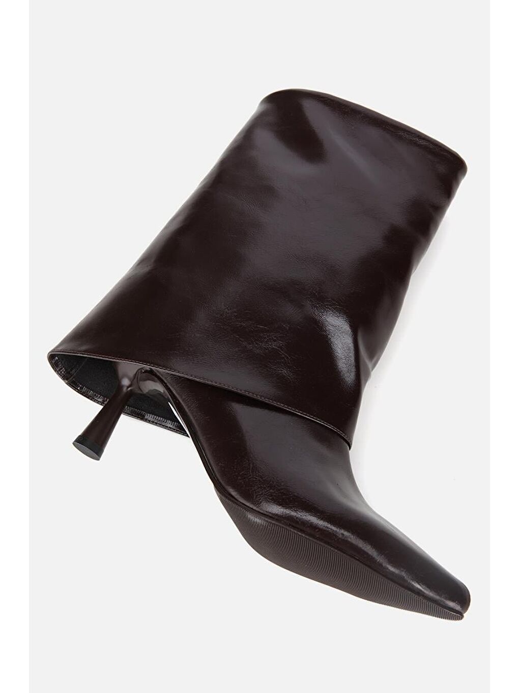 Kadın Rugan Kahverengi Pantolon Görünümlü Topuklu Bot-5