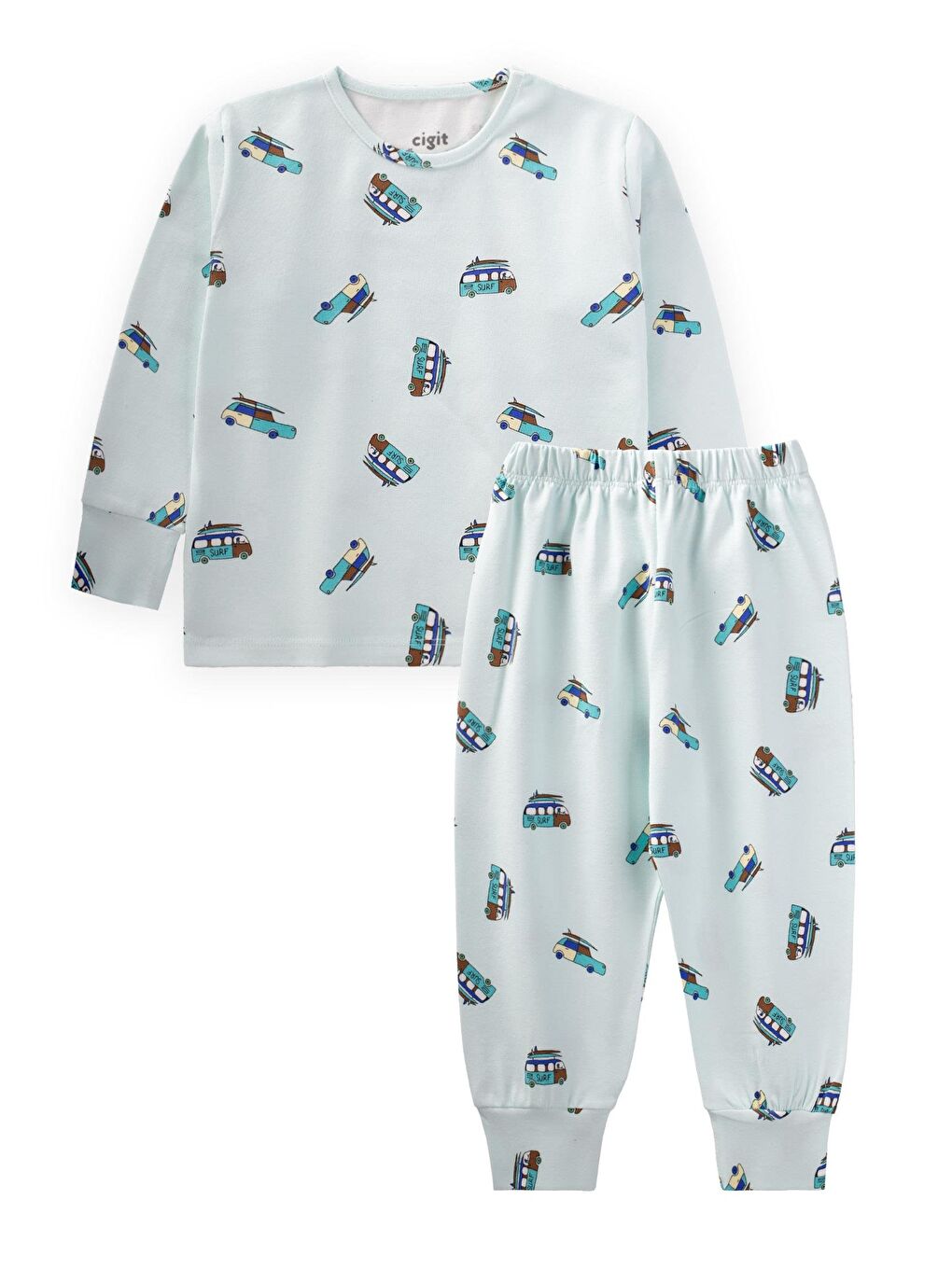 Desenli Mevsimlik Pijama Takım 1-7 Yaş Buz Mavisi