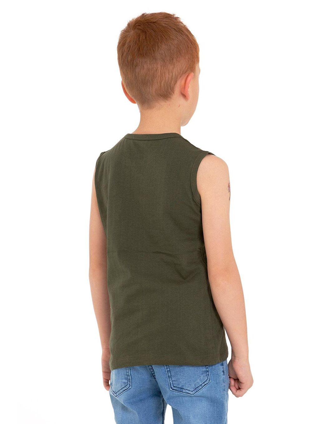 Sıfır Kol Baskılı Haki Renk Erkek Çocuk Tshirt-2