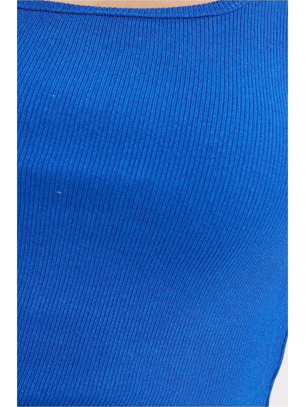 Kadın Slim Fit Dar Kesim Askılı Kare Yaka Pamuklu Saks Mavi Crop Atlet-4