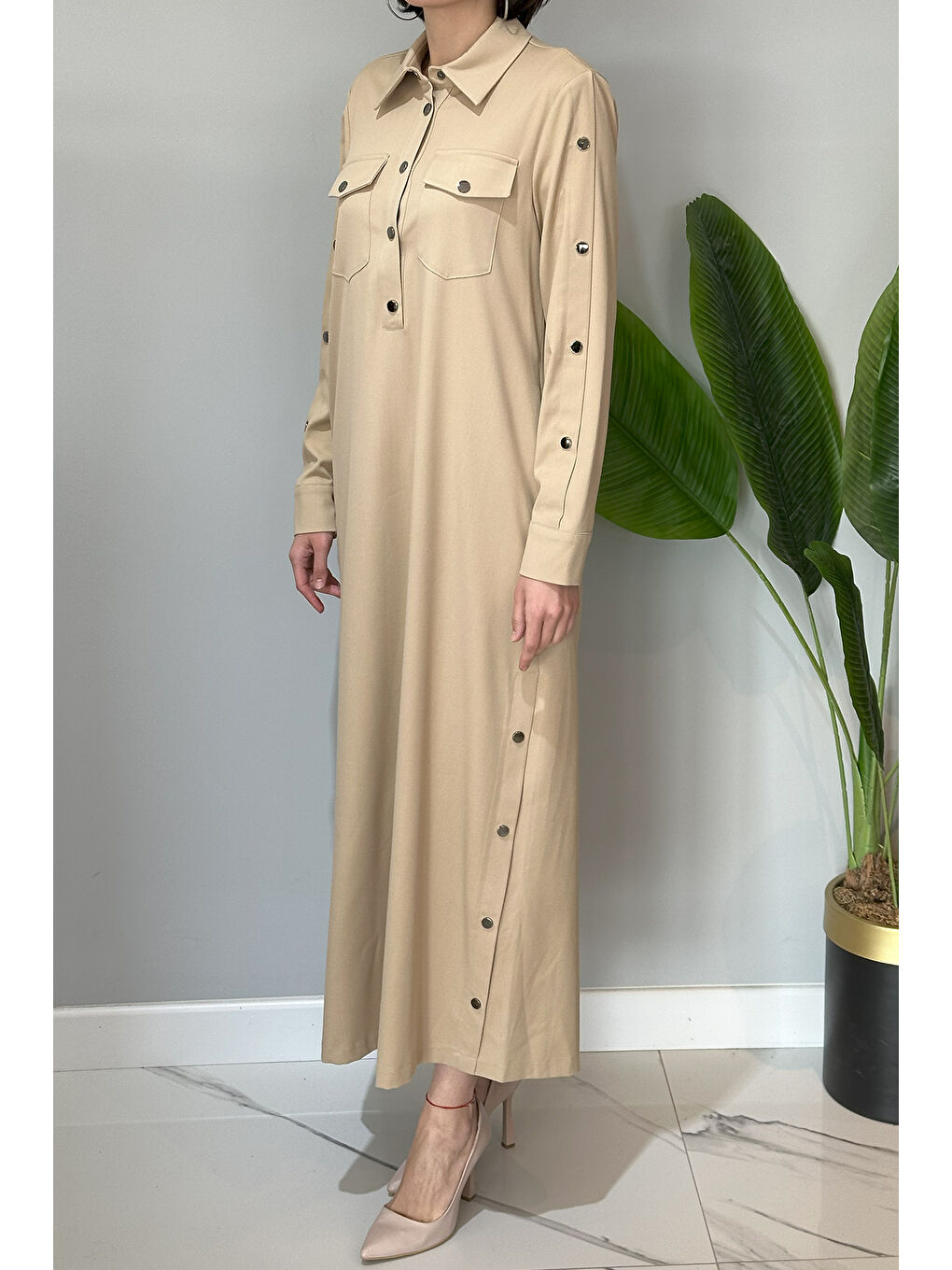 Çıtçıt Detay Elbise 2002 Bej-1