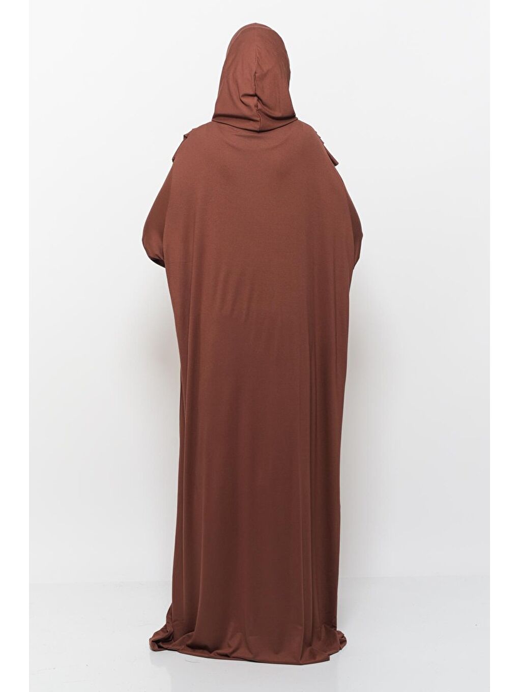 Kahverengi Tek Parça Pamuklu Yarasa Kollu Tak Çıkar Başörtülü Organik Terletmez  Elbise-4
