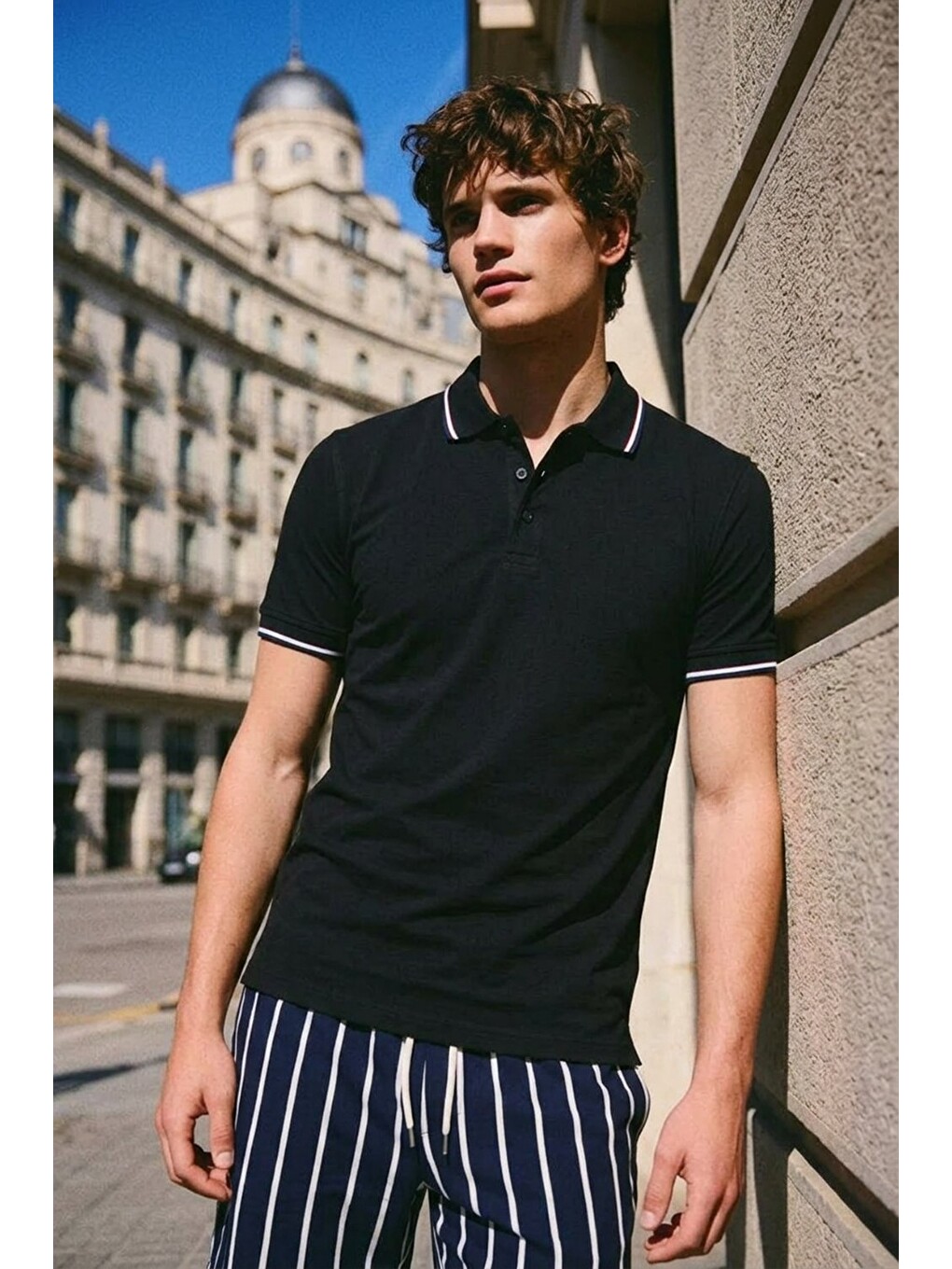 Erkek Basic Klasik Siyah Polo Yaka Tişört-1