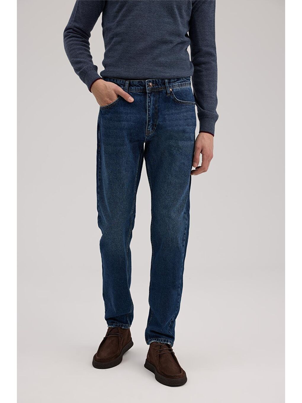 Lacivert Slim Fit %100 Pamuk 5 Cep Jean Pantolon-1