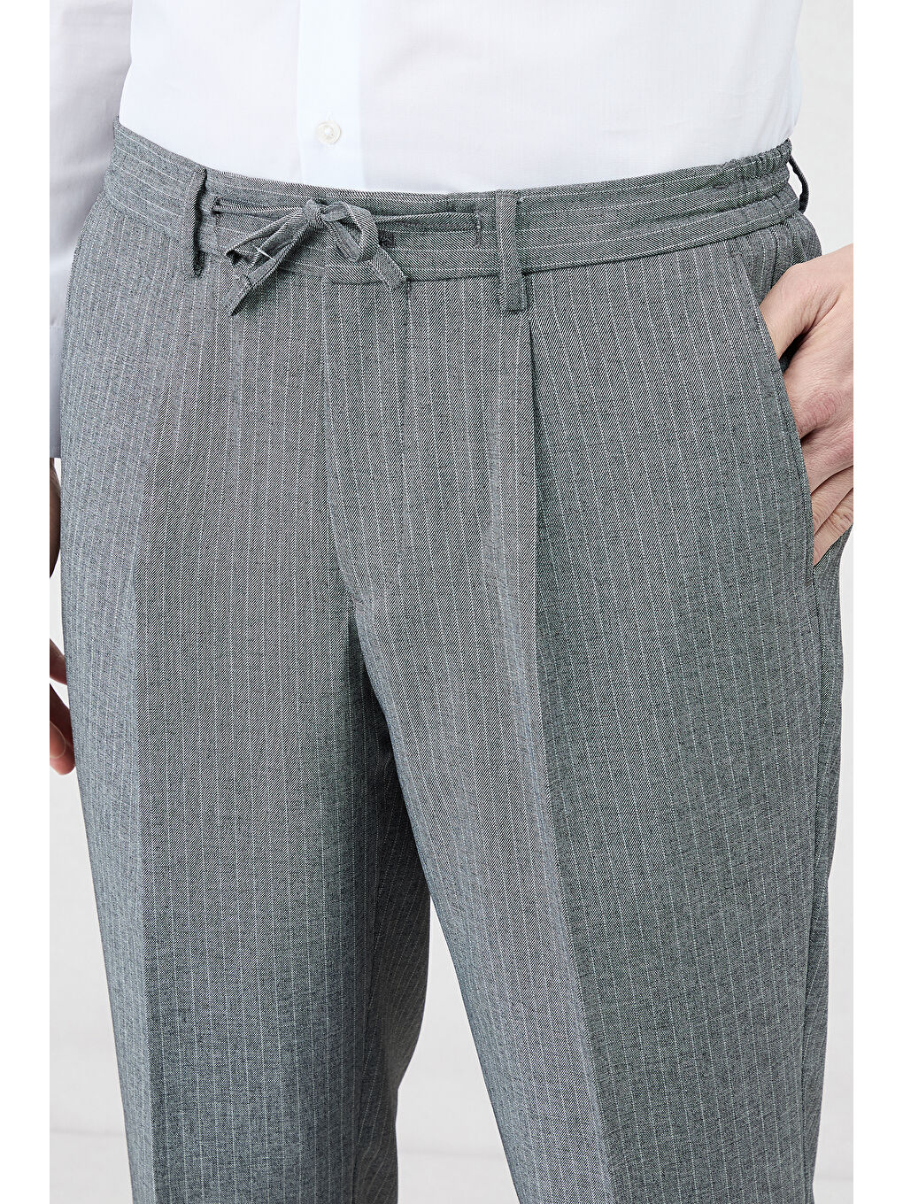 Gri 7 Drop Super Slim Fit Eksra Dar Kesim Sivri Yaka Beli Lastikli İpli Çizgili Kruvaze Takım Elbise-7